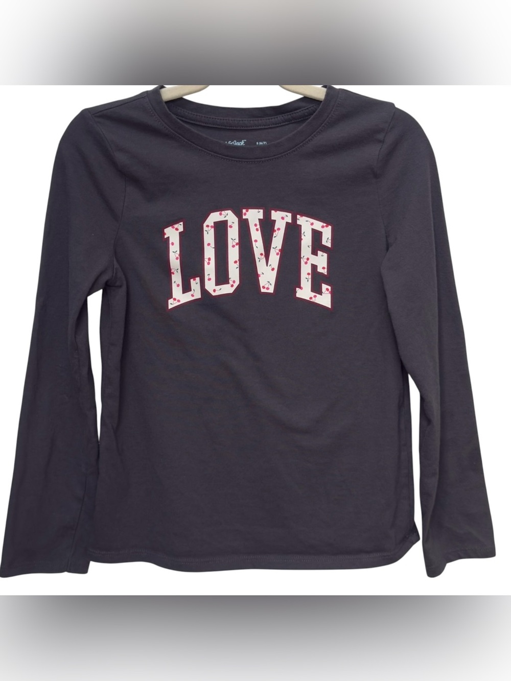 Cat & Jack Girls LOVE Cherry Pattern Long Sleeve Graphic Shirt. 6-7.